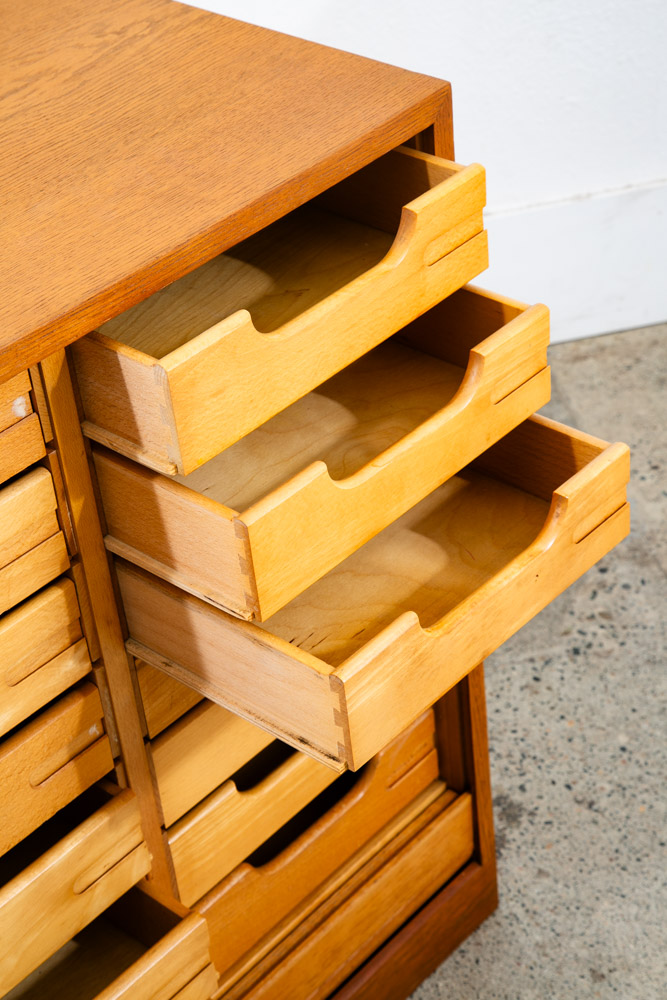 Mid Century Modern Cabinet Roll Up Tambour Door Wood 14 Drawers Storage Oak Vamo - Image 9