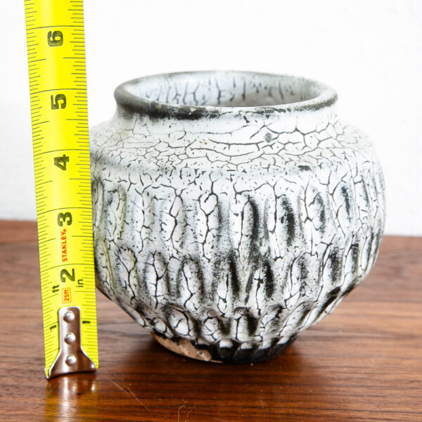 Mid Century Modern Studio Pottery Vase Black White Textured Pot Ceramic Round - Image 9