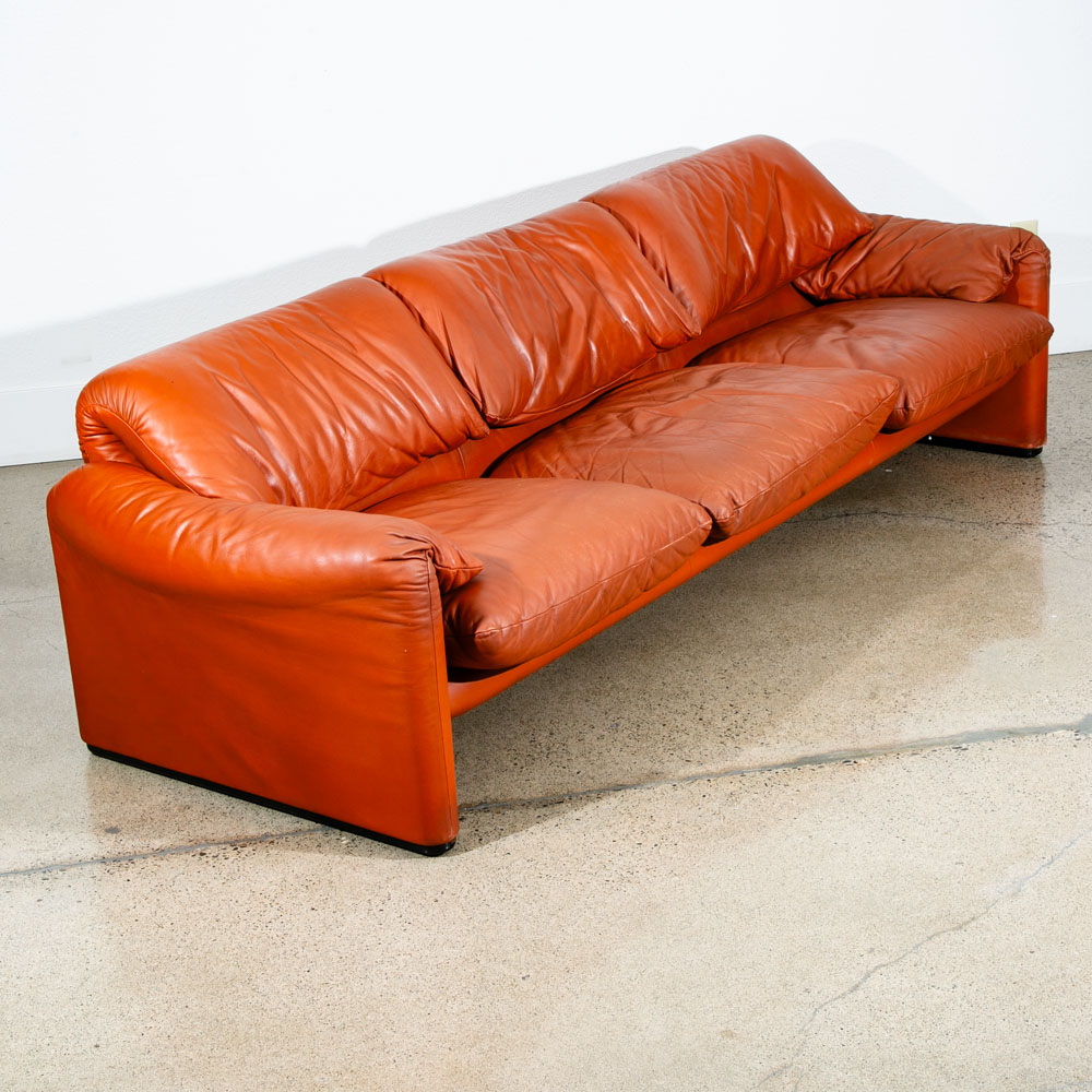 Mid Century Modern Leather Sofa Couch Vico Magistretti Cassina Maralunga Brown