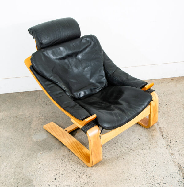 Mid Century Danish Modern Lounge Chair Black Leather Bentwood Armchair Tandem - Image 8