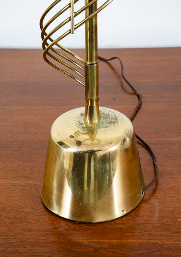 Mid Century Modern Table Lamp Swirled Brass Metal White Milk Glass Shade Vintage - Image 9