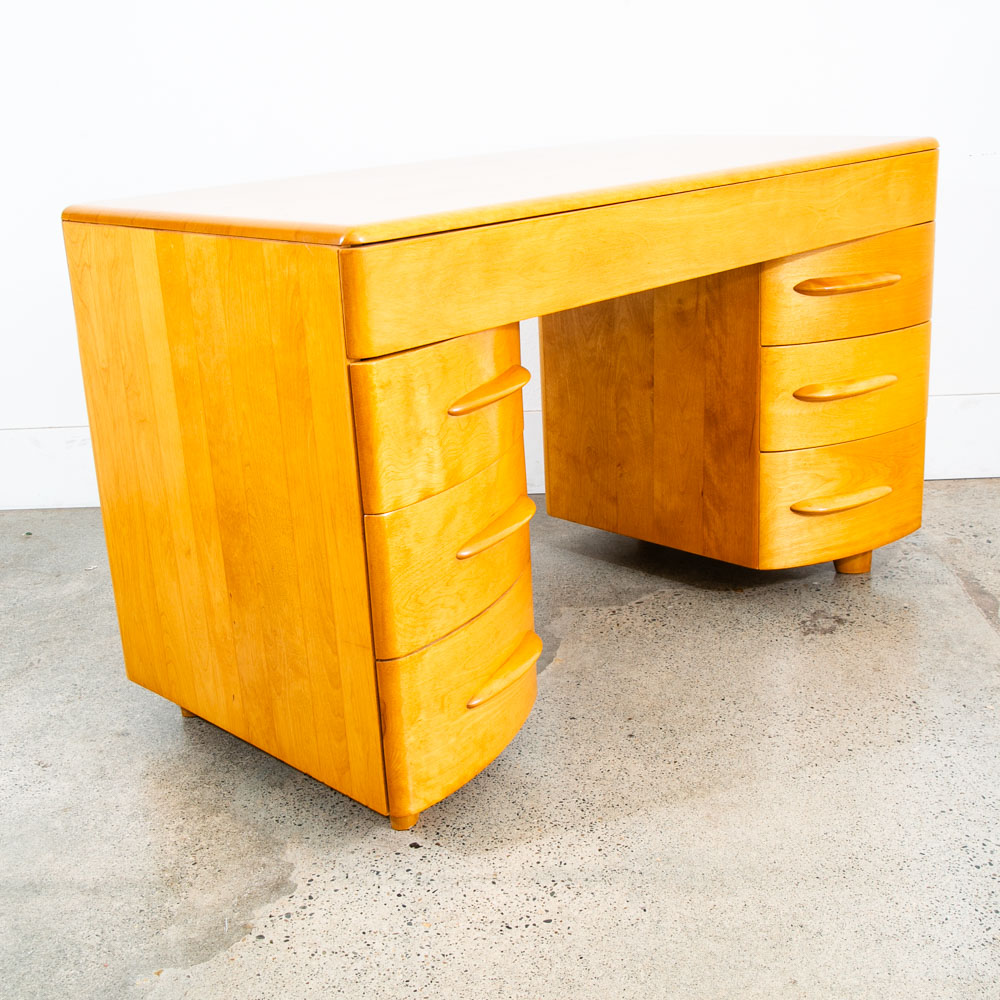 Mid Century Modern Desk Blonde Solid Maple Wood Heywood Wakefield Drawers Mcm 2