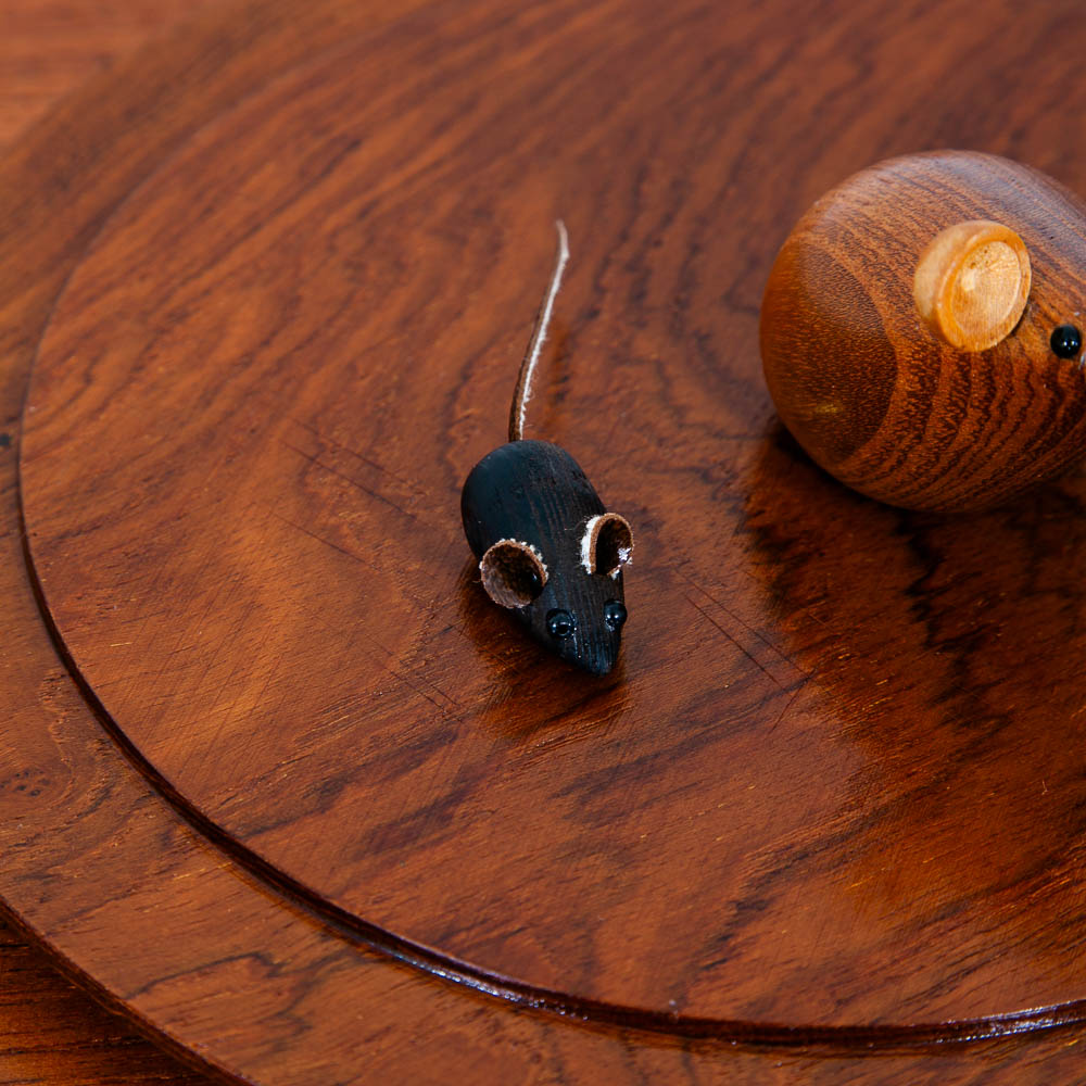 Mid Century Danish Modern Rounded Teak Karl Holmberg Serving Tray Denmark w/ Wooden Mice - Image 9