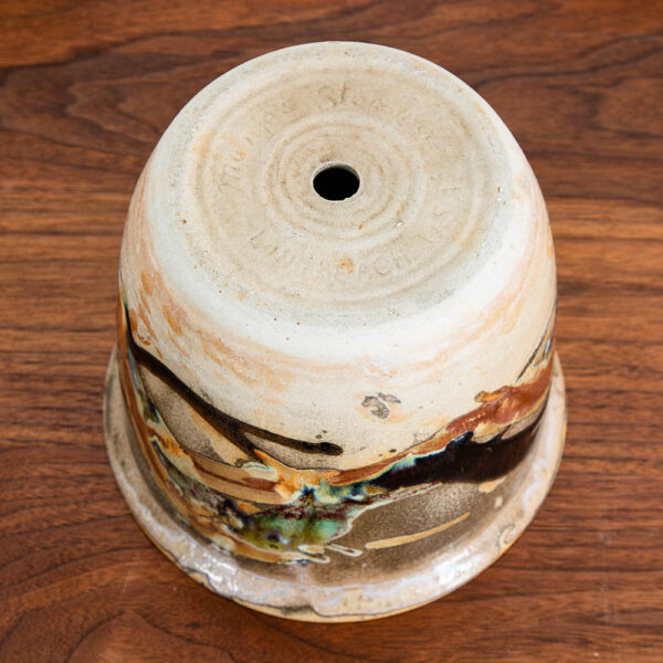 Mid Century Modern Planter Pot Multicolor Studio Pottery Round Munja Stoneware 6" - Image 5