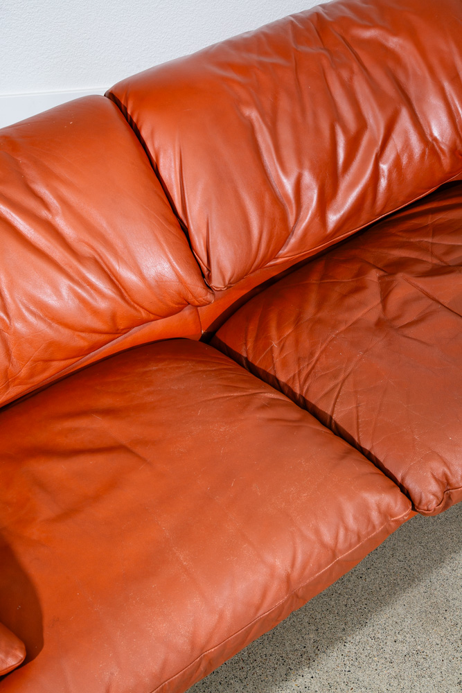 Mid Century Modern Leather Sofa Couch Vico Magistretti Cassina Maralunga Brown - Image 6