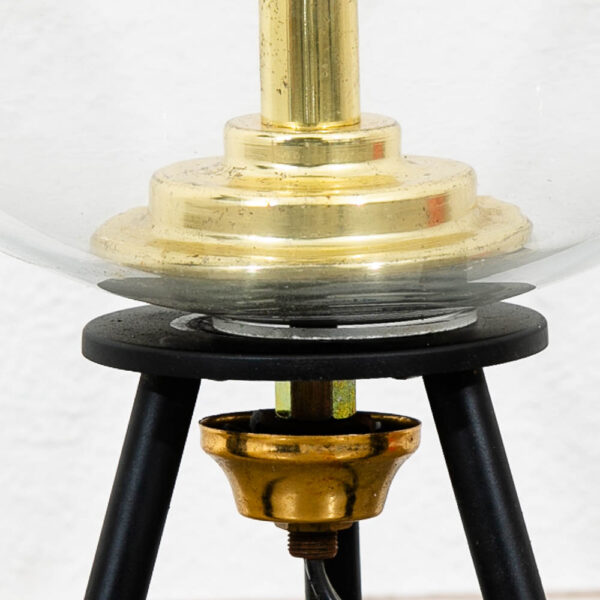 Mid Century Modern Glass Orb Lamp Original Brass Legs Sofa Round Black Atomic - Image 4