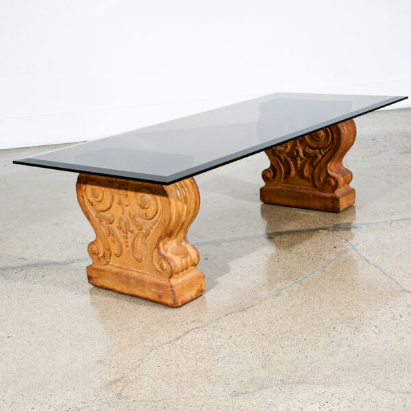 Mid Century Modern Coffee Table Smoked Glass Cement Sculptural Vintage Brown - Image 3