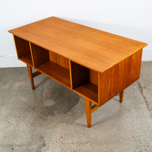 Mid Century Modern Desk Executive Oak Vintage 6 Drawers Denmark Office Bookshelf - Image 6