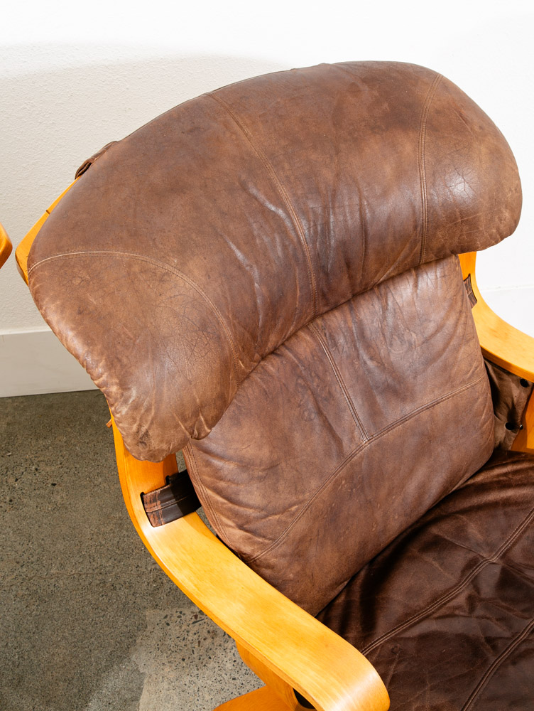 Mid Century Danish Modern Lounge Chairs Swivel Brown Leather Ake Fribytter Nelo - Image 6
