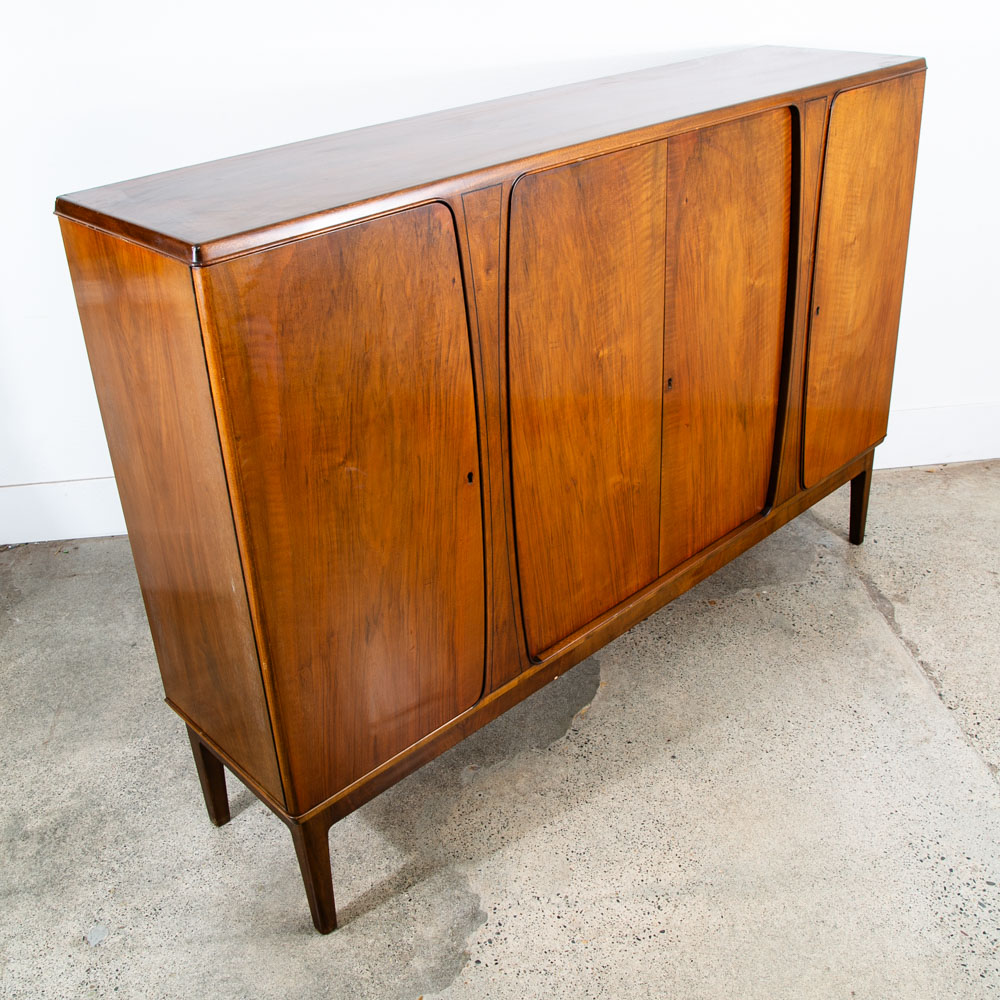Mid Century Danish Modern Credenza Walnut Sideboard Locking Drawers Cabinet Key - Image 2