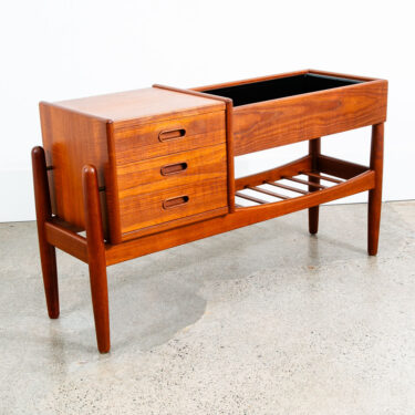 Mid Century Danish Modern Planter Table Teak Denmark Arne Wahl Iversen 3 Drawer