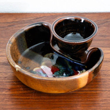 Mid Century Modern Studio Pottery Chip and Dip Dish Bowl Signed Bruce Larrabee