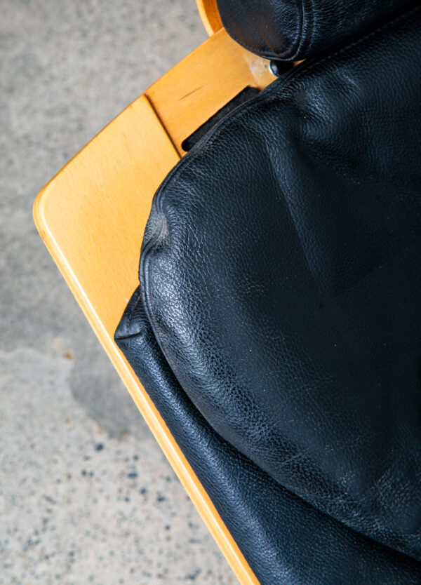 Mid Century Danish Modern Lounge Chair Black Leather Bentwood Armchair Tandem - Image 9