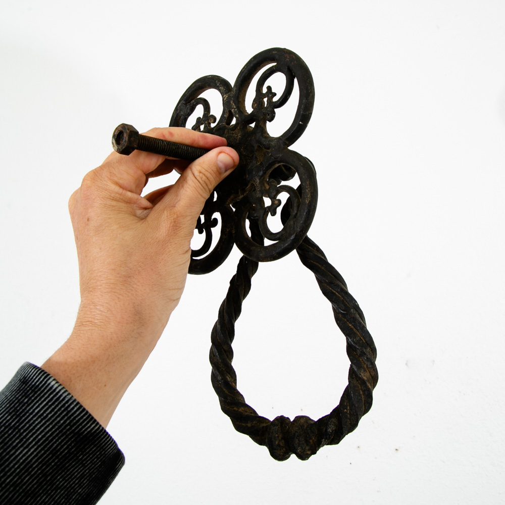 Mid Century Modern Gothic Door Knocker Heavy Cast Iron Mcm Texture Black Antique - Image 7