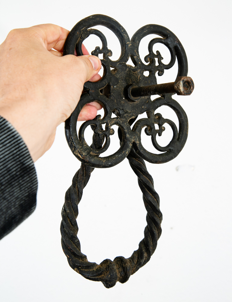 Mid Century Modern Gothic Door Knocker Heavy Cast Iron Mcm Texture Black Antique - Image 5