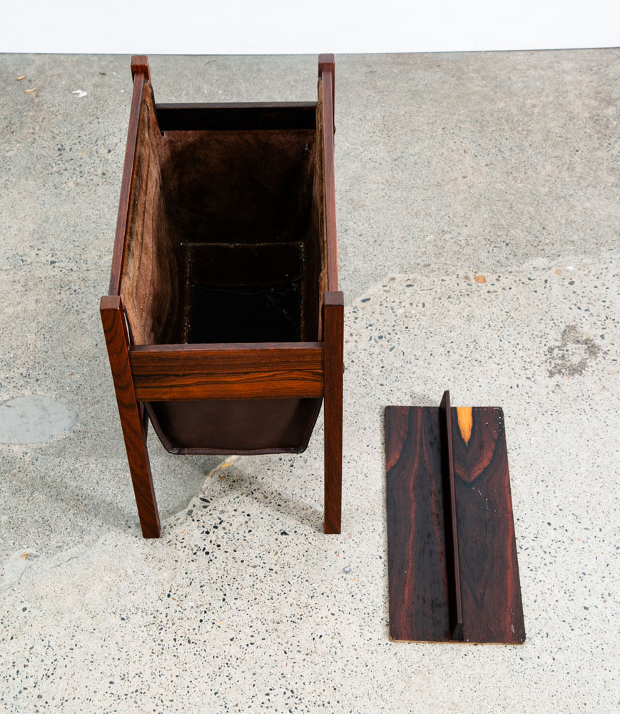 Mid Century Modern Magazine Rack Rosewood Salin Vintage Danish Leather Sling - Image 4