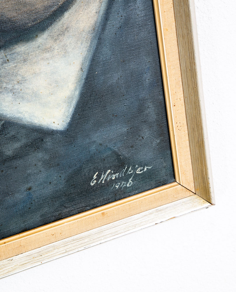 Mid Century Modern Painting Art Abstract Expressionism Blue Black White Signed - Image 3