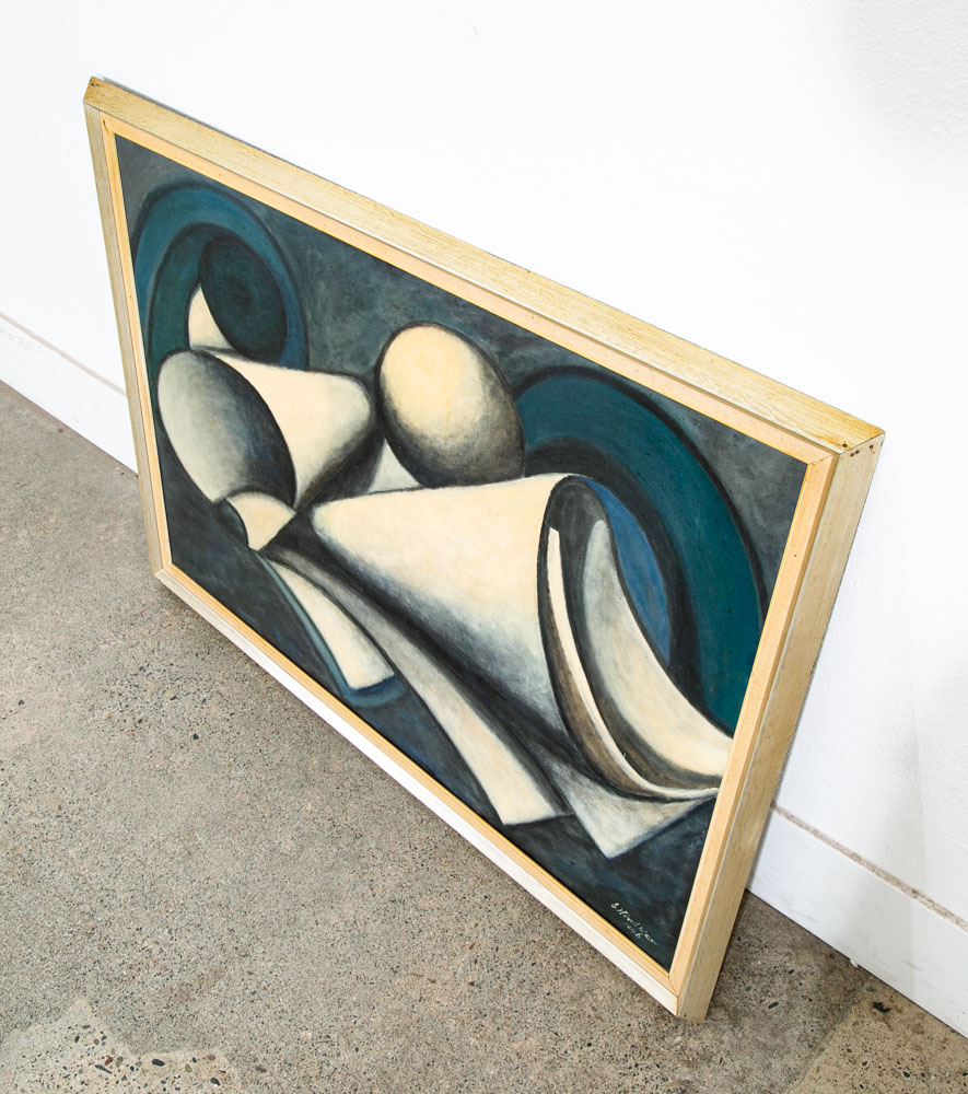 Mid Century Modern Painting Art Abstract Expressionism Blue Black White Signed - Image 9