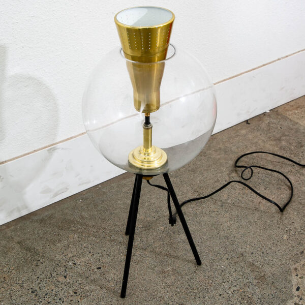 Mid Century Modern Glass Orb Lamp Original Brass Legs Sofa Round Black Atomic - Image 5