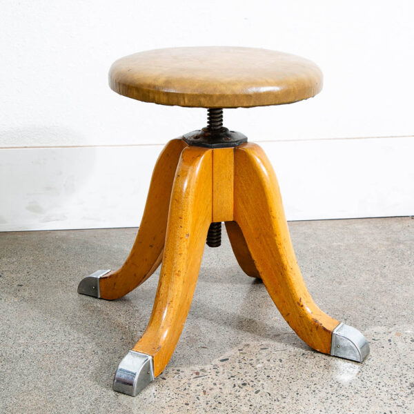 Antique Hamilton Stool Adjustable Solid Wood Swivel Tan Drafting Industrial