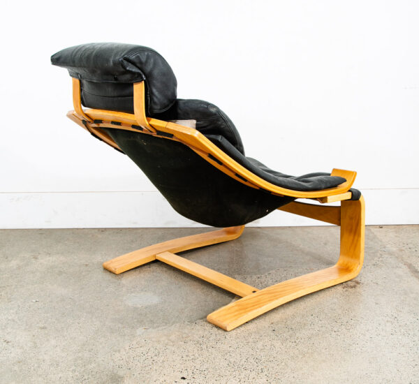 Mid Century Danish Modern Lounge Chair Black Leather Bentwood Armchair Tandem - Image 4