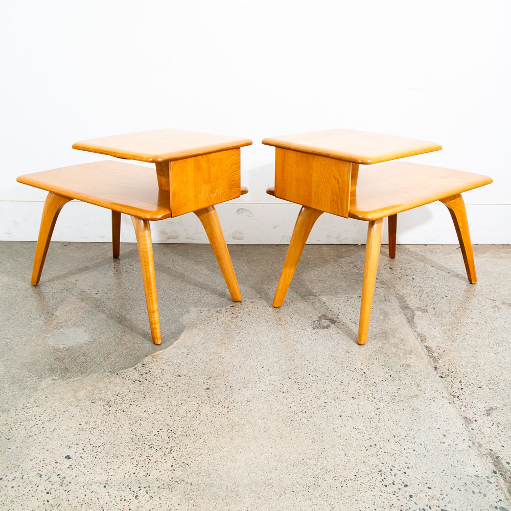 Mid Century modern Nightstands End Side Tables Heywood Wakefield Step Up Blonde - Image 4