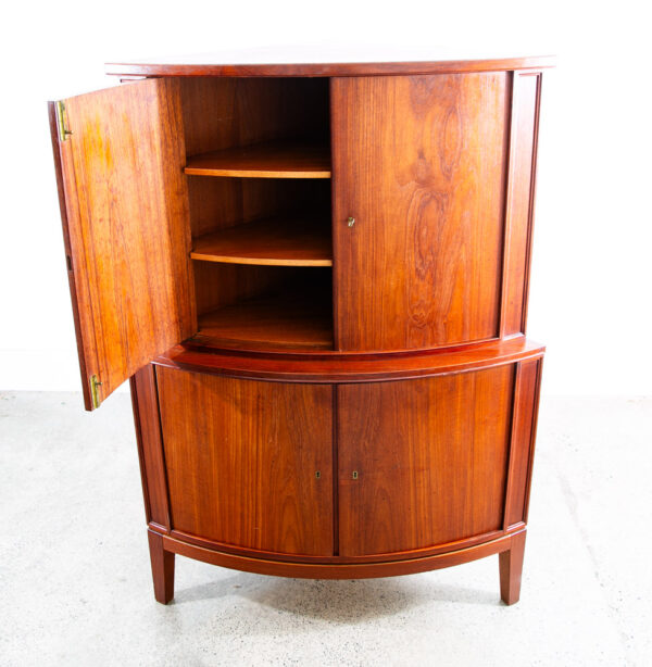 Mid Century Danish Modern Corner Cabinet Unit Teak Round Front 2 Tier Locking - Image 8