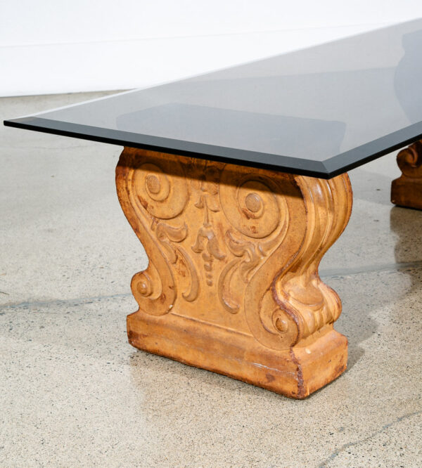 Mid Century Modern Coffee Table Smoked Glass Cement Sculptural Vintage Brown - Image 8