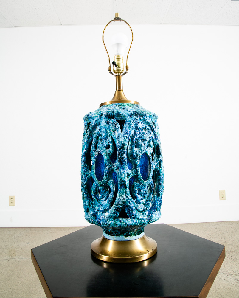 Mid Century Modern Table Lamp Ceramic Blue Lava Glaze Studio Design Vintage Mcm - Image 10