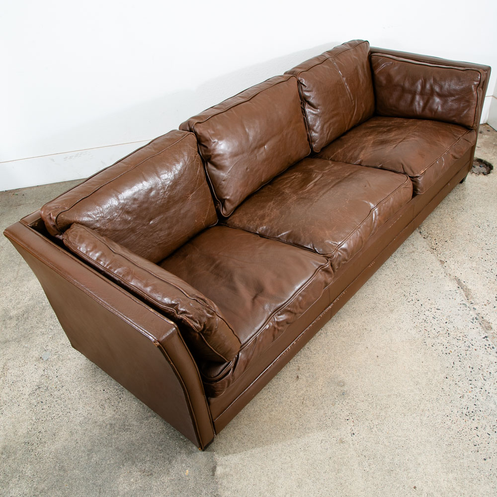 Mid Century Danish Modern Sofa Couch 3 Seater Mogens Hansen Leather Dark Brown