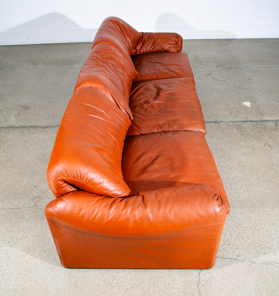 Mid Century Modern Leather Sofa Couch Vico Magistretti Cassina Maralunga Brown - Image 5
