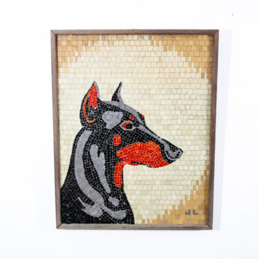 Mid Century Modern Studio Ceramic Tile Original Art Mosaic Pinscher Dog Portrait