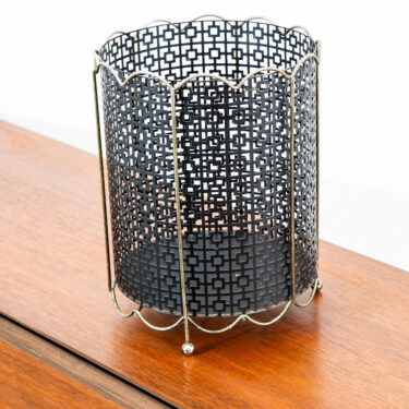 Mid Century Modern Trash Bin Waste Basket Round Metal Brass Vintage Black Mcm