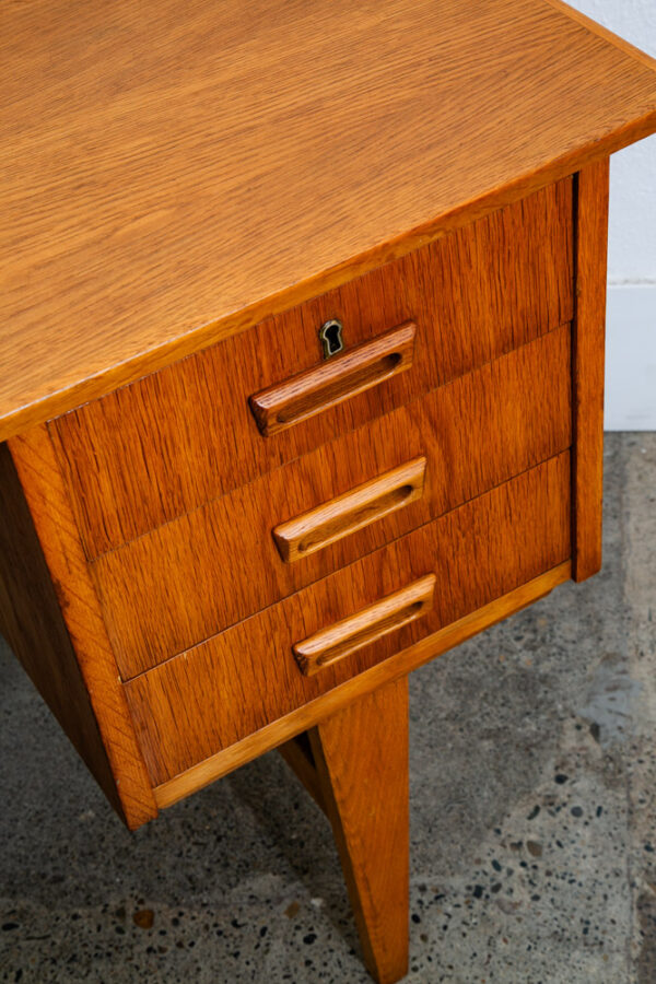 Mid Century Modern Desk Executive Oak Vintage 6 Drawers Denmark Office Bookshelf - Image 10