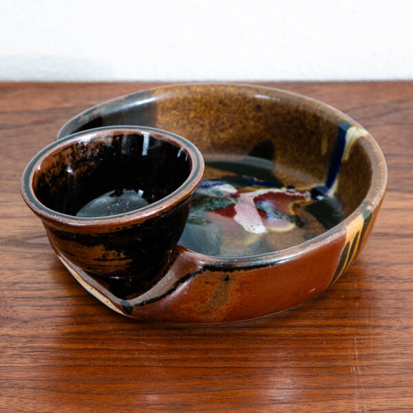 Mid Century Modern Studio Pottery Chip and Dip Dish Bowl Signed Bruce Larrabee - Image 10