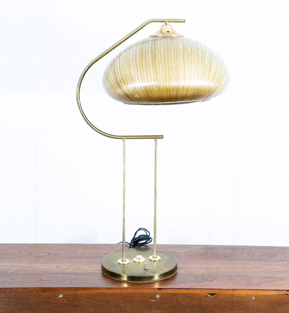 Mid Century Modern Table Lamp Brass Light Gold Harvey Guzzini Italian Round Mcm