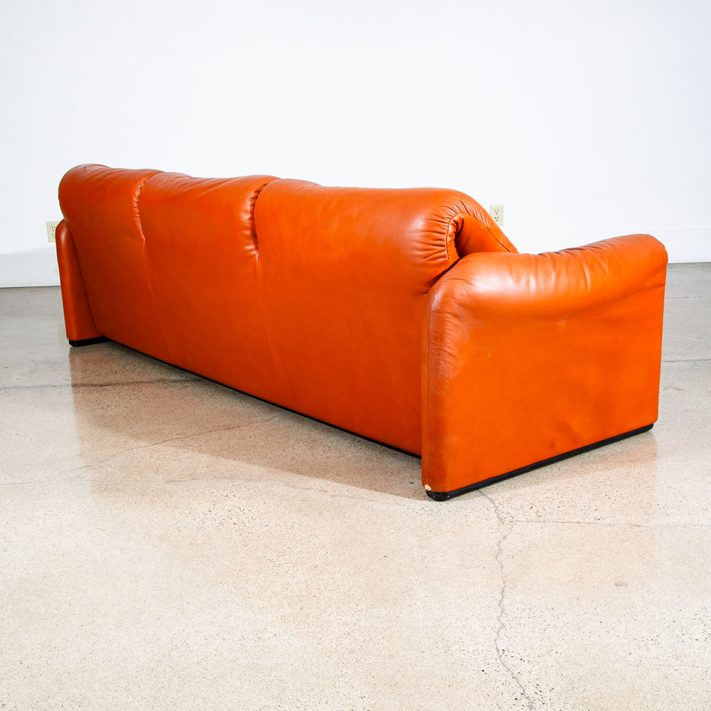 Mid Century Modern Leather Sofa Couch Vico Magistretti Cassina Maralunga Brown - Image 3