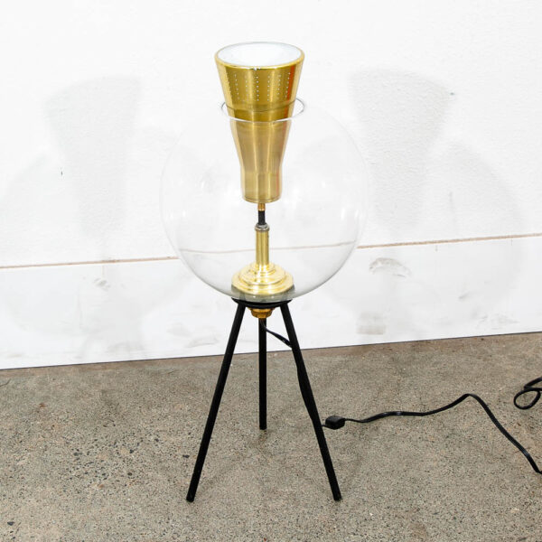 Mid Century Modern Glass Orb Lamp Original Brass Legs Sofa Round Black Atomic