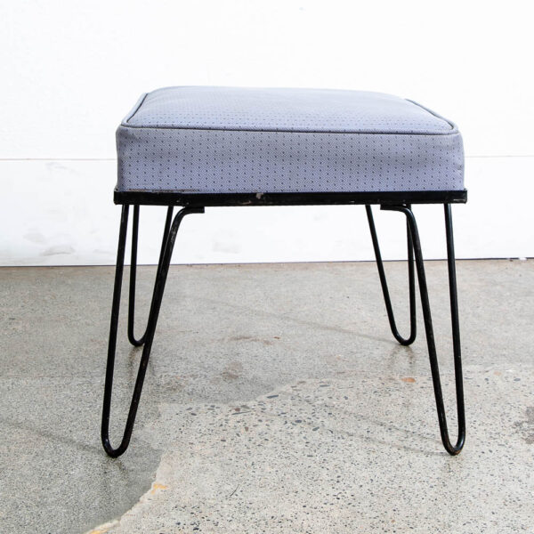 Mid Century Modern Footstool Ottoman Hairpin Legs Black Metal Square Vintage - Image 3