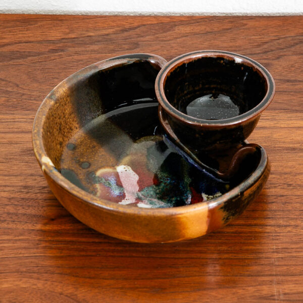 Mid Century Modern Studio Pottery Chip and Dip Dish Bowl Signed Bruce Larrabee - Image 11