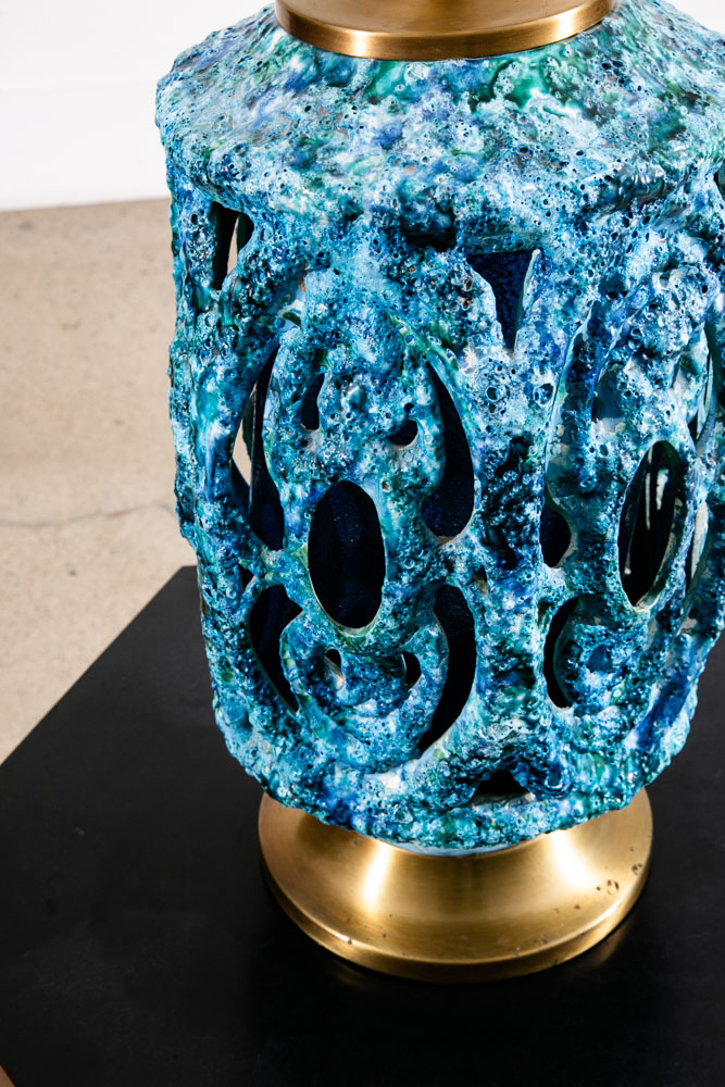 Mid Century Modern Table Lamp Ceramic Blue Lava Glaze Studio Design Vintage Mcm - Image 8