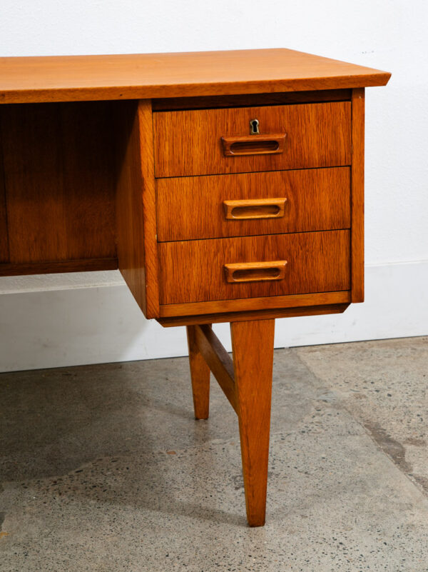 Mid Century Modern Desk Executive Oak Vintage 6 Drawers Denmark Office Bookshelf - Image 12