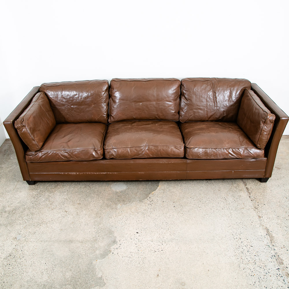 Mid Century Danish Modern Sofa Couch 3 Seater Mogens Hansen Leather Dark Brown - Image 6