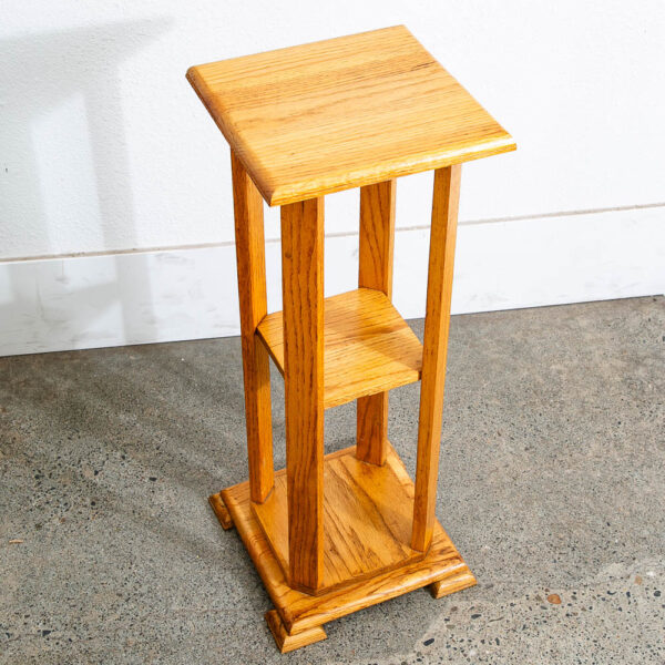 Mid Century Modern Solid Oak Pedestal Plant Stand Shelf Square Vintage - Image 3