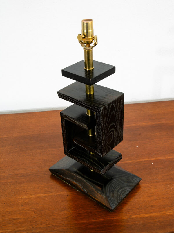 Mid Century Modern Table Lamp Set Ebonized Oak Wood Brass James Mont Style Pair - Image 5