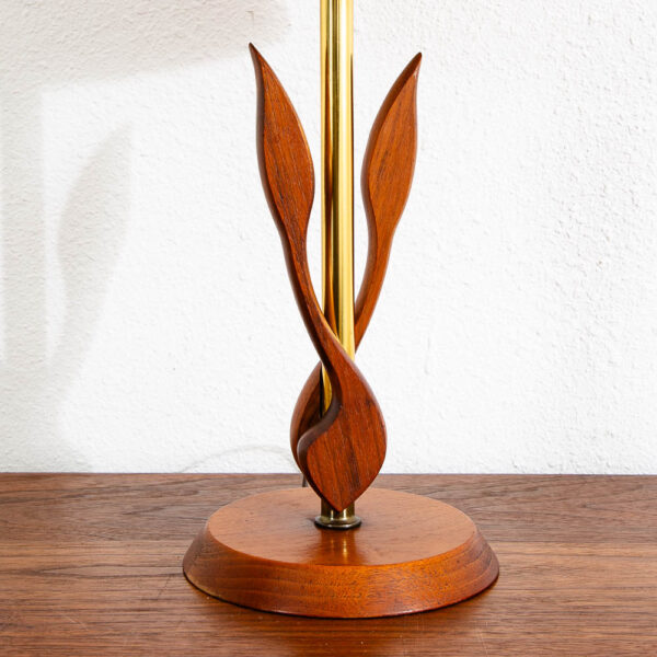 Mid Century Modern Table Lamp Sculptural Tulip Carved Walnut Brass MCM Solid - Image 4