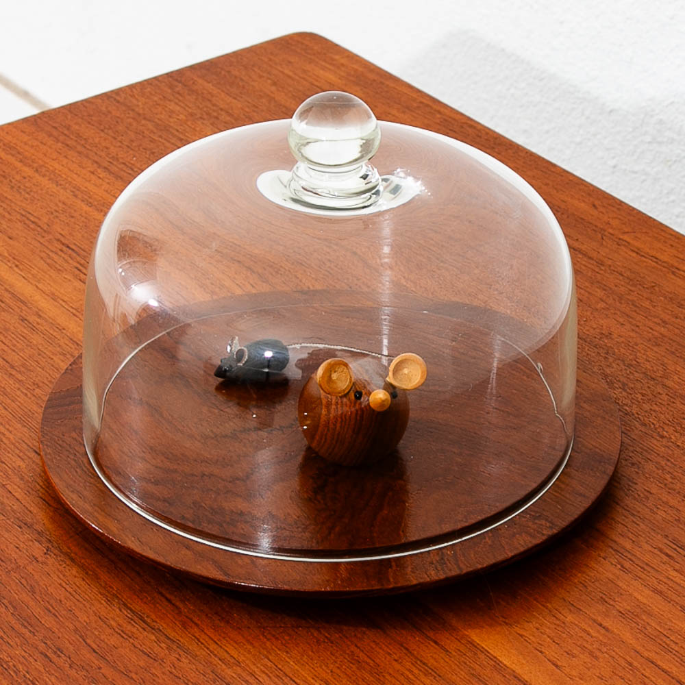 Mid Century Danish Modern Rounded Teak Karl Holmberg Serving Tray Denmark w/ Wooden Mice - Image 7