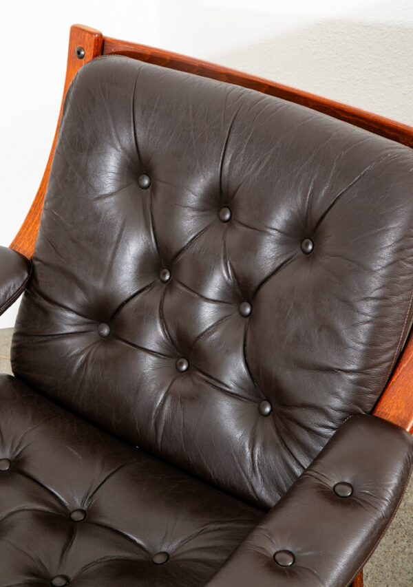 Mid Century Danish Modern Lounge Chair Brown Leather Bentwood Tufted Armchair - Image 7
