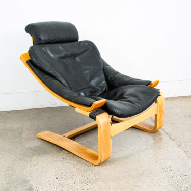 Mid Century Danish Modern Lounge Chair Black Leather Bentwood Armchair Tandem