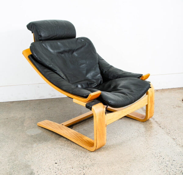 Mid Century Danish Modern Lounge Chair Black Leather Bentwood Armchair Tandem